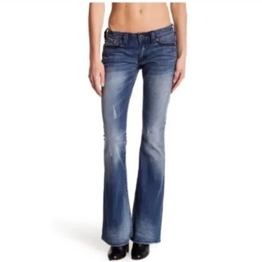 Affliction ZIGGY CATHEDRAL Embellished Jeans Size 29 Flare Medium Wash Low Rise